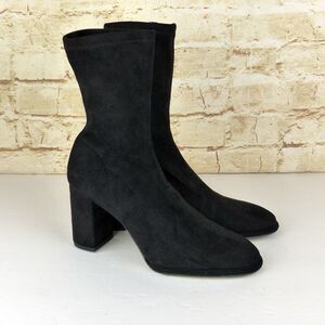 H&M Sock Boots Womens 7 38 Black Faux Suede Pull On Stretch Ankle Block Heel